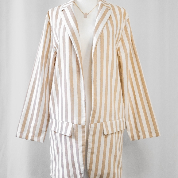 Tan and Cream Striped Linen Blazer - Picture 2 of 5